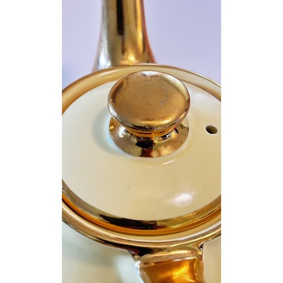 Vintage Pearl China Co Yellow 22K Gold Tea Set Teapot Creamer & Sugar 40s MCM - Picture 12 of 16